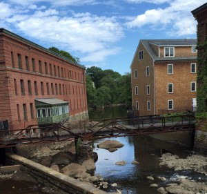 Neponset River at Lower Mills, with mill buildings, mostly restored as housing. Is this really Boston or is it a town in the Berkshires?