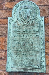Plaque on Bridge over Route 9 connecting the Jamaicaway to the Riverway. Among the names on the plaque are James Michael Curley and Franklin Roosevelt.
